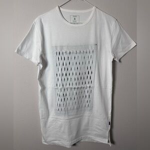 White Graphic T-Shirt with gray front cutouts size small